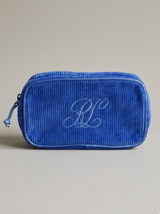 Ralph Lauren Handbags - Ralph Lauren Embroidered Cosmetic Travel Pouch Zip Bag Blue Corduroy